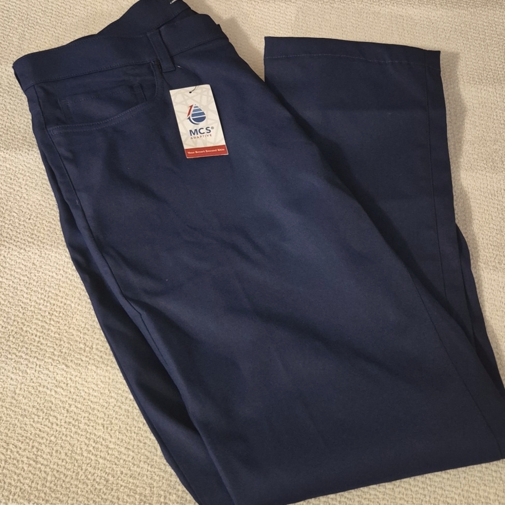 Lands’ End Navy Slacks: Slim Fit/Moisture Wicking